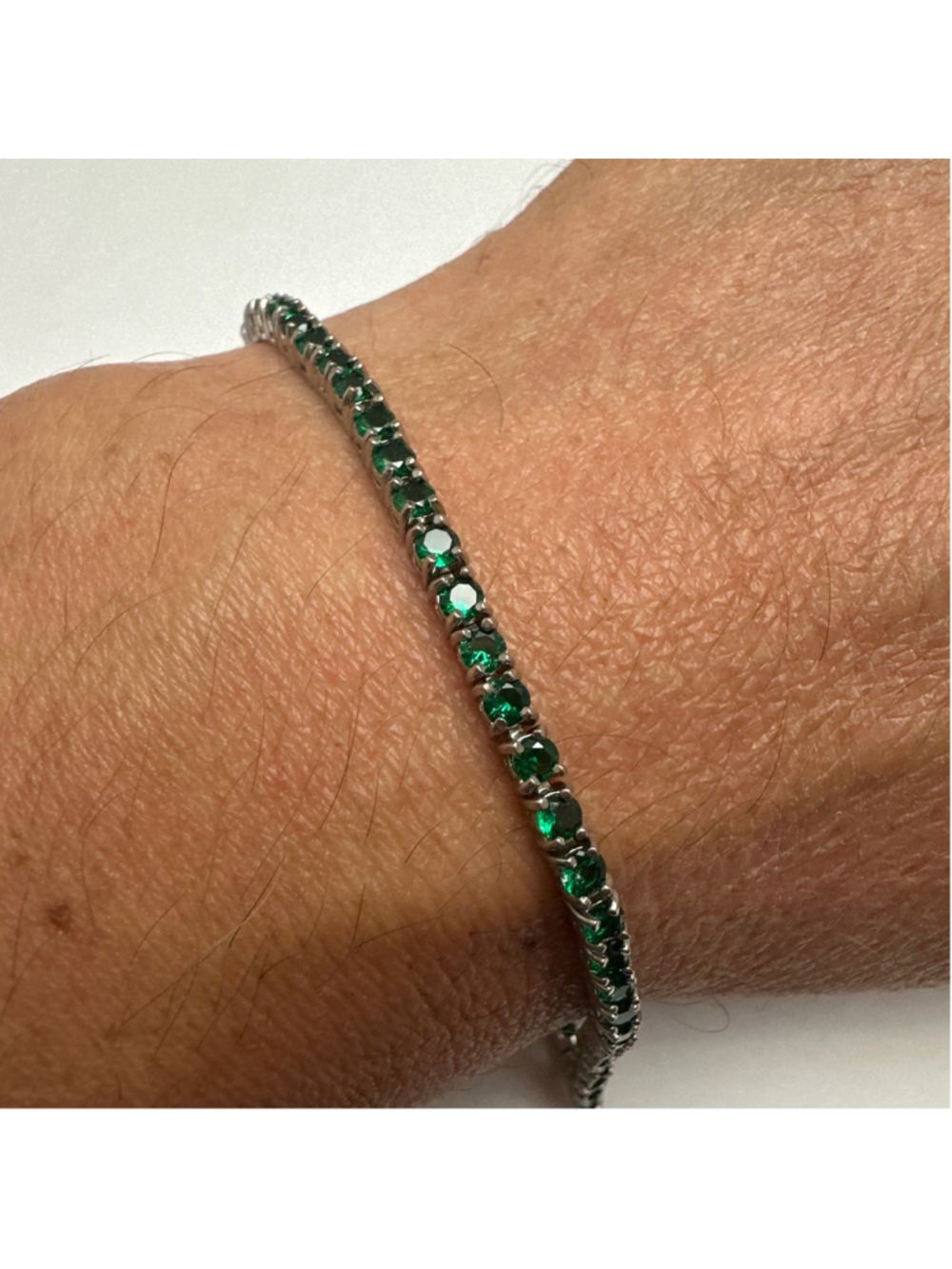 Women's Green Semi Precious Stone Set in .925 Sterling Silver Tennis Bracelet